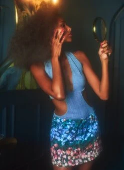 Fleur Du Mal Rose Stripe Denim Mini Skirt -Fleurdumal Shop 003 GA 230202 093web