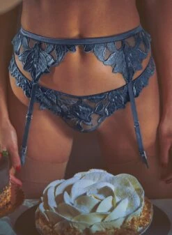 Fleur Du Mal Denim Lily Embroidery Hipster Thong