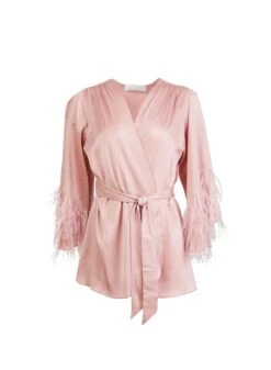 Fleur Du Mal Feather Embellished Angel Sleeve Robe -Fleurdumal Shop 220413 FDM FLATS7006flat1