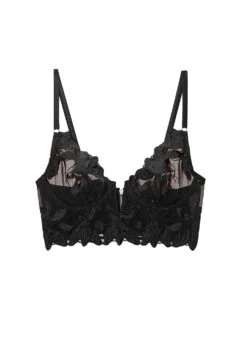 Fleur Du Mal Lily Embroidery Longline Demi Bra -Fleurdumal Shop BR0172 black flat1 new