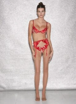 Fleur Du Mal Velvet Lily Embroidery Plunge Demi Bra -Fleurdumal Shop FDM 010623 1 04585full