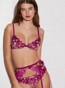 Fleur Du Mal Velvet Lily Embroidery Garter Belt