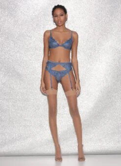 Fleur Du Mal Denim Lily Embroidery Garter Belt -Fleurdumal Shop FDM 021523 0006full