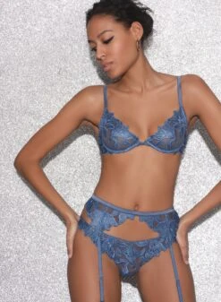 Fleur Du Mal Denim Lily Embroidery Garter Belt -Fleurdumal Shop FDM 021523 0042full