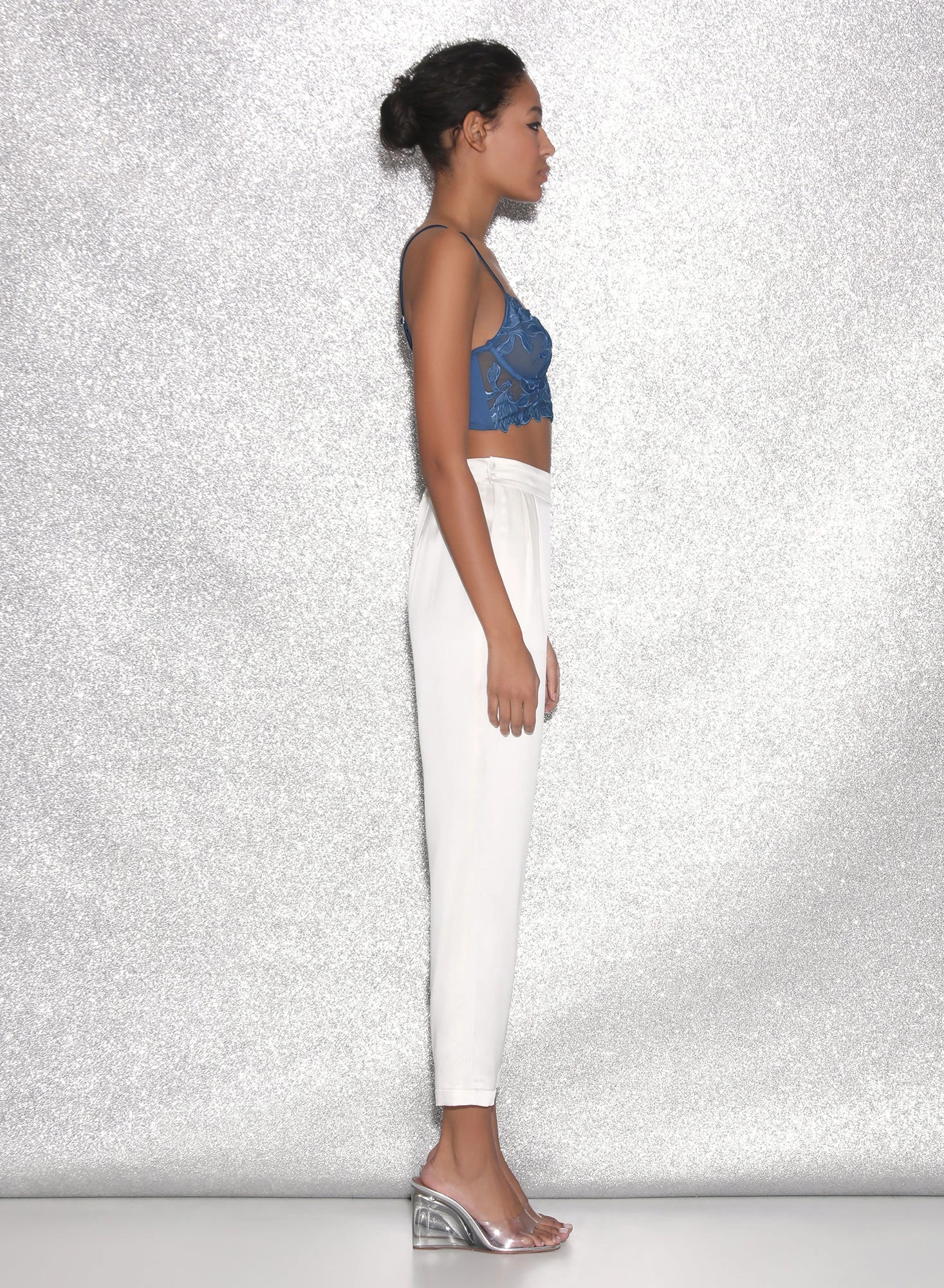 Fleur Du Mal Denim Lily Embroidery Longline Demi Bra 4 Fleur Du Mal Denim Lily Embroidery Longline Demi Bra - Image 4