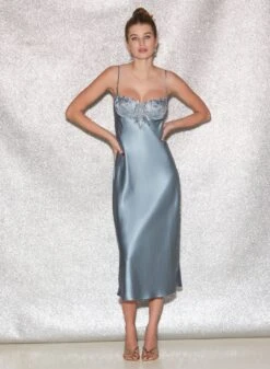 Fleur Du Mal Velvet Lily Embroidery Slip Dress -Fleurdumal Shop FDM 041222 1 3015full