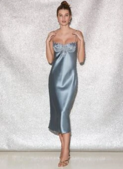 Fleur Du Mal Velvet Lily Embroidery Slip Dress