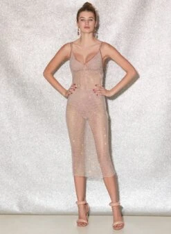 Fleur Du Mal Rhinestone Fishnet Slip Dress