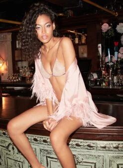 Fleur Du Mal Feather Embellished Angel Sleeve Robe -Fleurdumal Shop FDM 101122 1 2206web