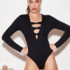 Fleur Du Mal Deep V Bow Bodysuit