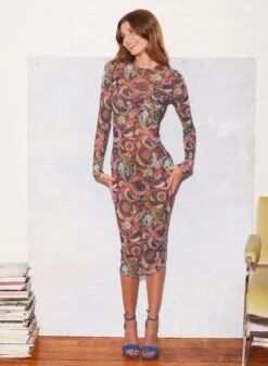 Fleur Du Mal Paisley Mesh Dress