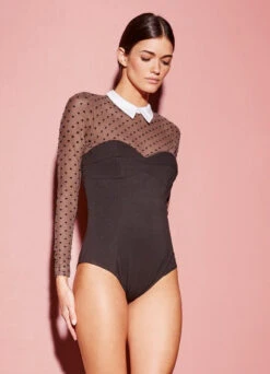 Fleur Du Mal Collared Bodysuit With Dotted Tulle -Fleurdumal Shop SHOT 22 4586full