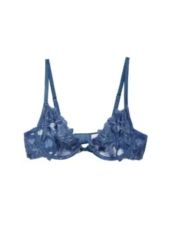Fleur Du Mal Denim Lily Embroidery Plunge Demi Bra -Fleurdumal Shop denimlilybraflat1