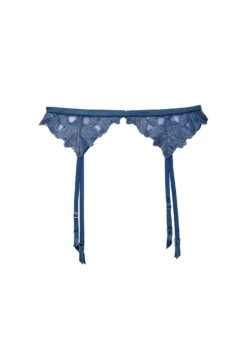 Fleur Du Mal Denim Lily Embroidery Garter Belt -Fleurdumal Shop denimlilygarterflat1