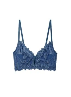 Fleur Du Mal Denim Lily Embroidery Longline Demi Bra 11 Fleur Du Mal Denim Lily Embroidery Longline Demi Bra -Fleurdumal Shop denimlilylonglineflat1