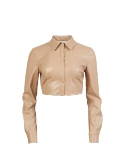 Fleur Du Mal Vegan Leather Cropped Button Down -Fleurdumal Shop desertleatherbuttondownflat1
