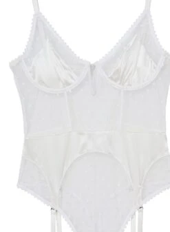 Fleur Du Mal Dotty Tulle Garter Bodysuit -Fleurdumal Shop dottyivorybodysuitflat2