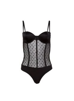 Fleur Du Mal Silk & Dotty Mesh Bodysuit -Fleurdumal Shop dottymeshbodysuitflat1