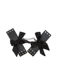 Fleur Du Mal Leather Cuffs With Silk Bows -Fleurdumal Shop handcuffsflat1
