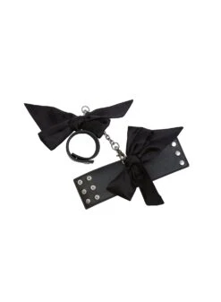 Fleur Du Mal Leather Cuffs With Silk Bows -Fleurdumal Shop handcuffsflat2