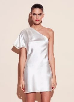 Fleur Du Mal One Shoulder Bias Mini Dress -Fleurdumal Shop ivory mini crop1