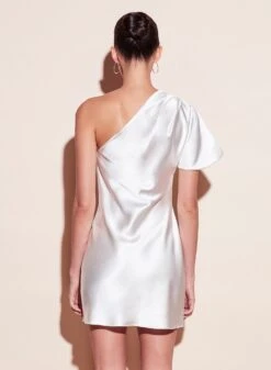 Fleur Du Mal One Shoulder Bias Mini Dress -Fleurdumal Shop ivory mini crop4
