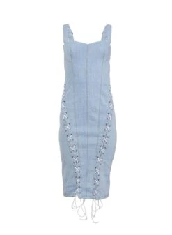 Fleur Du Mal Denim Lace Up Dress -Fleurdumal Shop laceupdressflat1