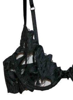Fleur Du Mal Fuller Cup Lily Embroidery Plunge Demi Bra -Fleurdumal Shop large2 BR0114 BLACKl