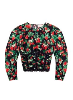 Fleur Du Mal Love Bound Top -Fleurdumal Shop loveboundtopblackstrawberryflat1