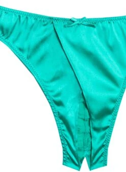 Fleur Du Mal Luxe Crotchless Thong -Fleurdumal Shop luxecrotchlessthongemeraldflat2