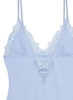 Fleur Du Mal Lily Embroidery V-Neck Plunge Bodysuit 16 Fleur Du Mal Lily Embroidery V-Neck Plunge Bodysuit -Fleurdumal Shop pastelskylilybodyflat2