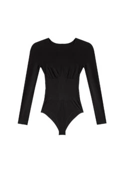Fleur Du Mal Le Body Long Sleeve Control Bodysuit -Fleurdumal Shop perforatedlongsleeverbodysuitblackflat1