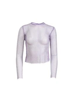Fleur Du Mal Rhinestone Fishnet Long Sleeve Top -Fleurdumal Shop rhinestonetopflat1