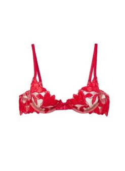 Fleur Du Mal Fuller Cup Velvet Lily Embroidery Plunge Demi Bra -Fleurdumal Shop rougevelvetbraflat1 9242c2d5 2821 4ce6 a279 da9e7d7d5c50