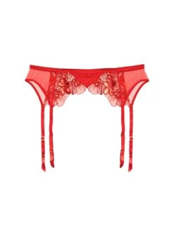 Fleur Du Mal Violet Embroidered Garter Belt -Fleurdumal Shop rougevioletgarterflat1